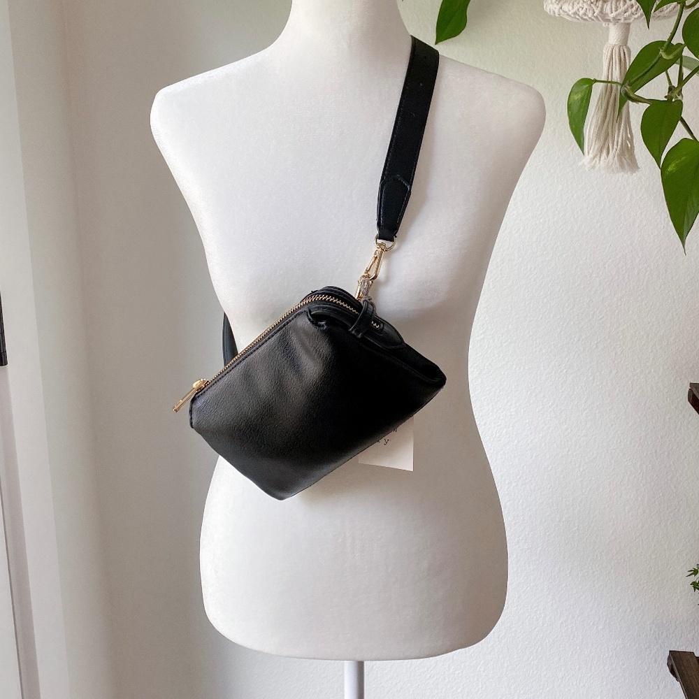 Black faux leather belt bag, Fanny pack, new with tags